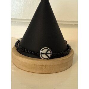 Black Beaded Anklet With White Peace Signs For Women Jewelry Accessory